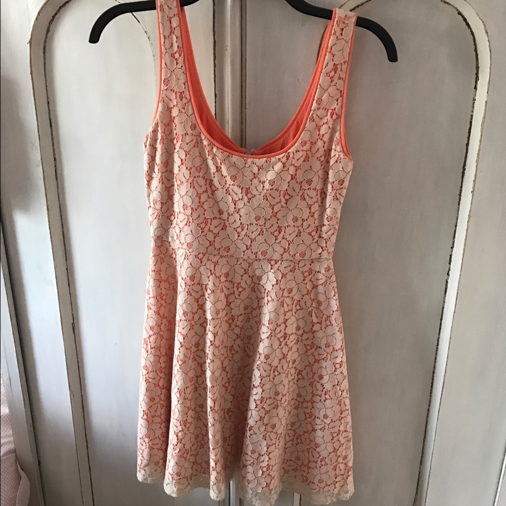 floral lace pattern orange dress