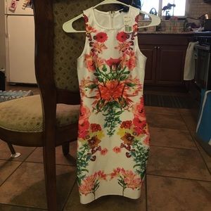 White bandage dress with colorful flowers