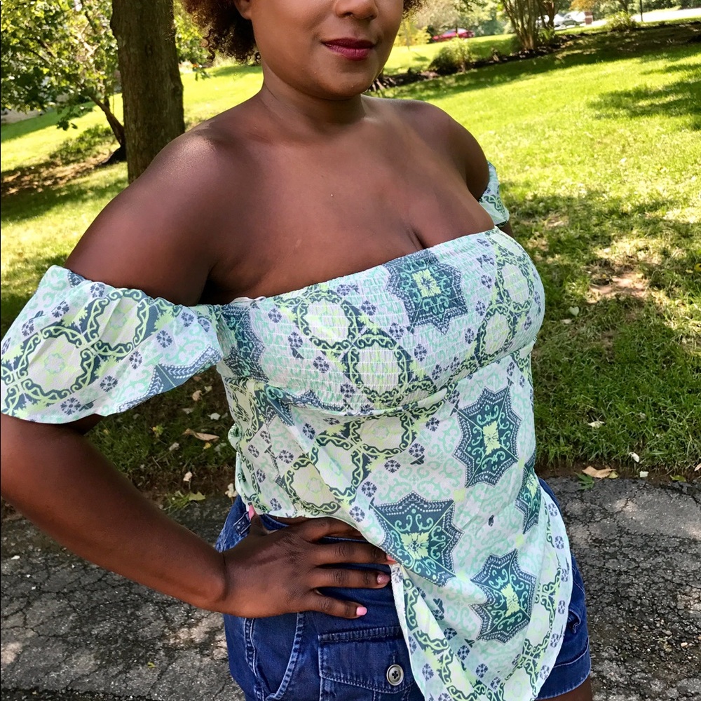 🍷❤️ Womens Green Off Shoulders Asymmetric Top - Picture 3 of 3