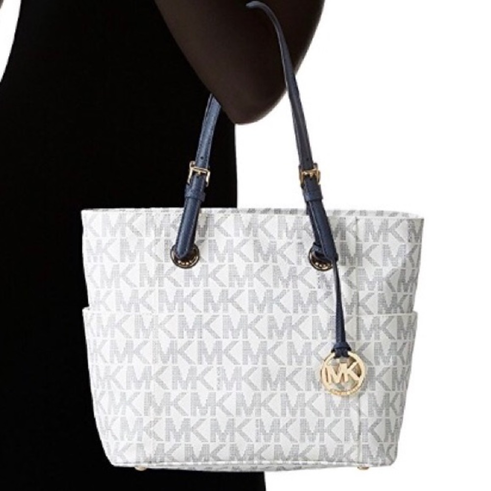 Michael Kors navy and white Jet Set Tote