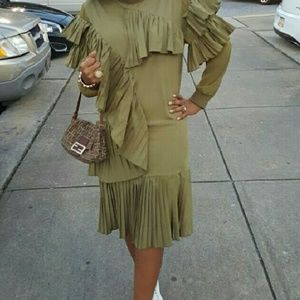 Olive green ruffles dress
