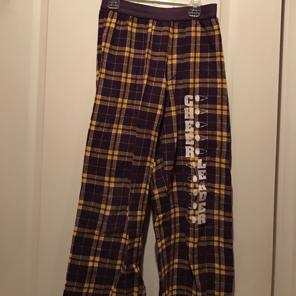 Purple and gold "cheerleader" sweatpants