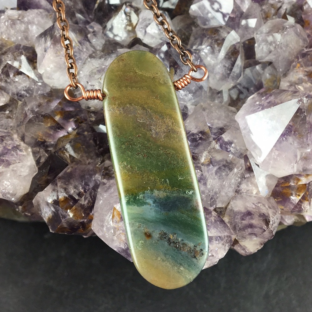 Natural Moss Agate stone pendant necklace handmade