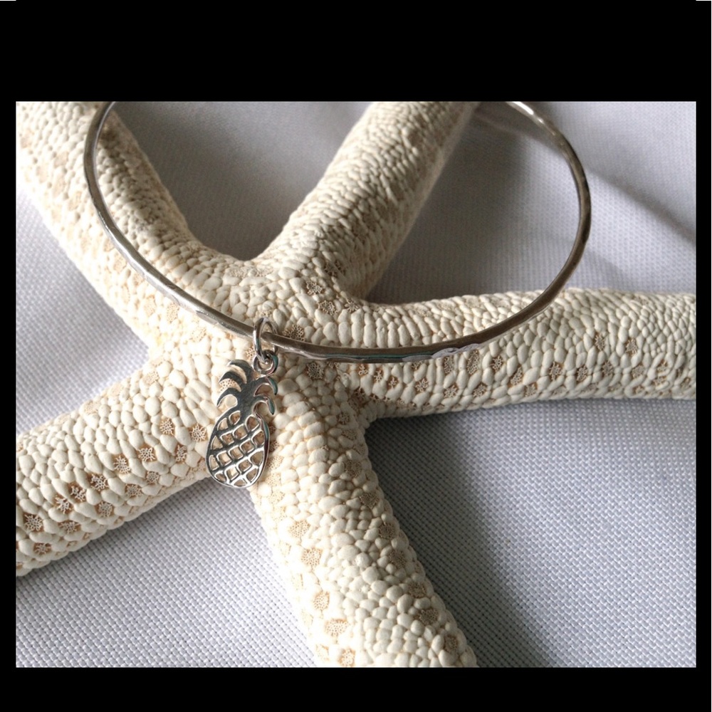 Sterling Silver Pineapple Charm Bangle Bracelet - image 1