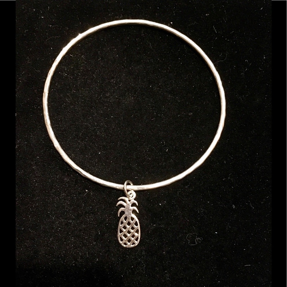 Sterling Silver Pineapple Charm Bangle Bracelet - image 2