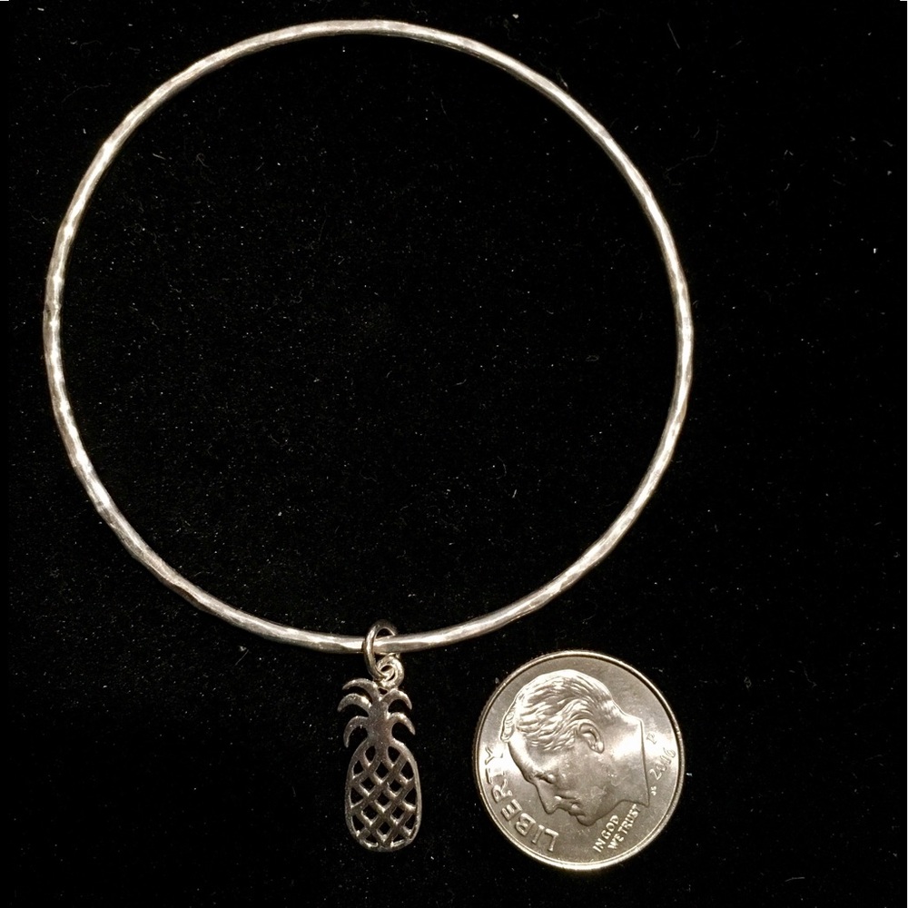 Sterling Silver Pineapple Charm Bangle Bracelet - image 3