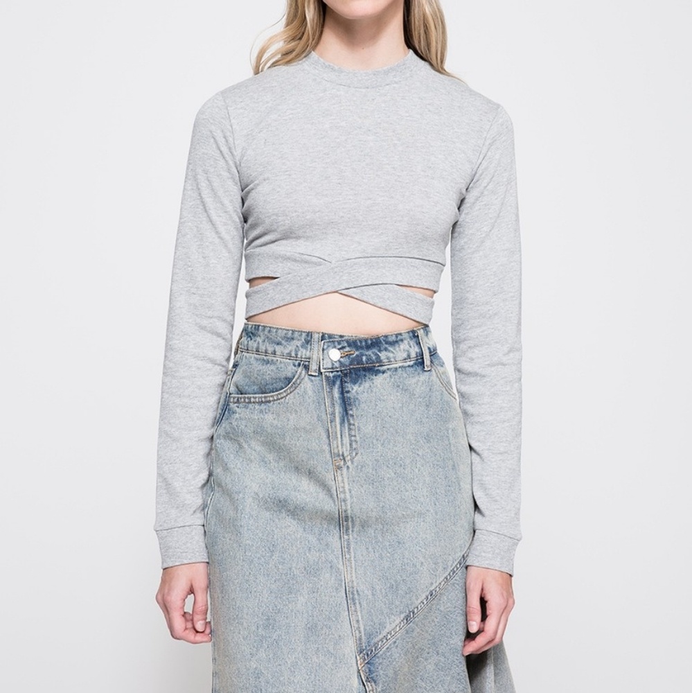 Rare! Cheap Monday Alpha Light Gray Cropped Cutout Sweatshirt XS