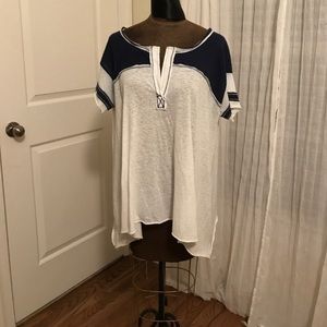 Free People v neck tunic navy & white baseball tee