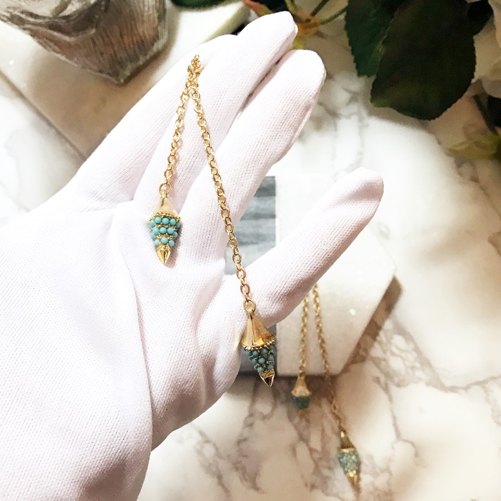 Beautiful blue turquoise gold long earrings $78