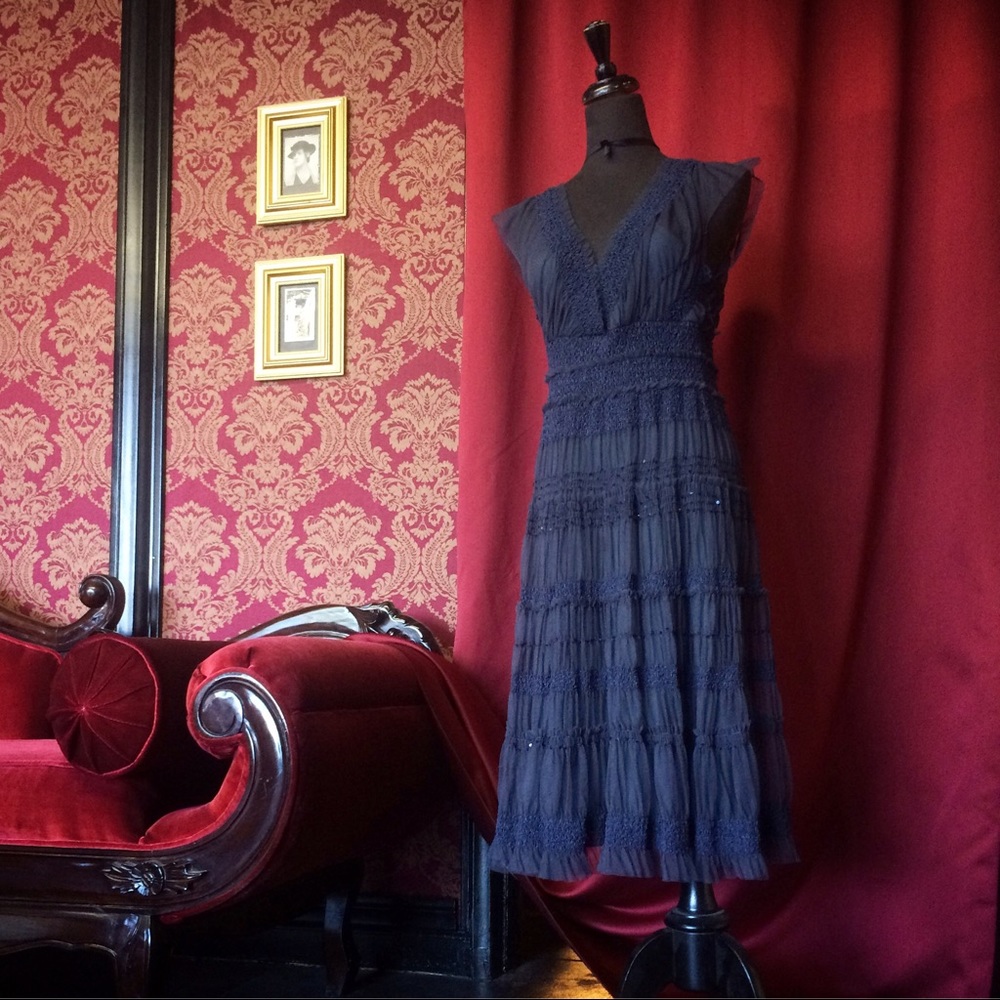 Studio M Tiered Cocktail Tea Dress Blue