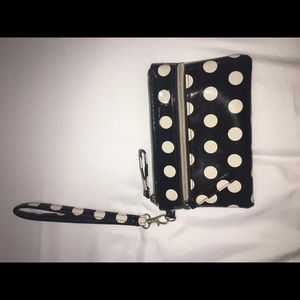 Black and white polka dot wristlet