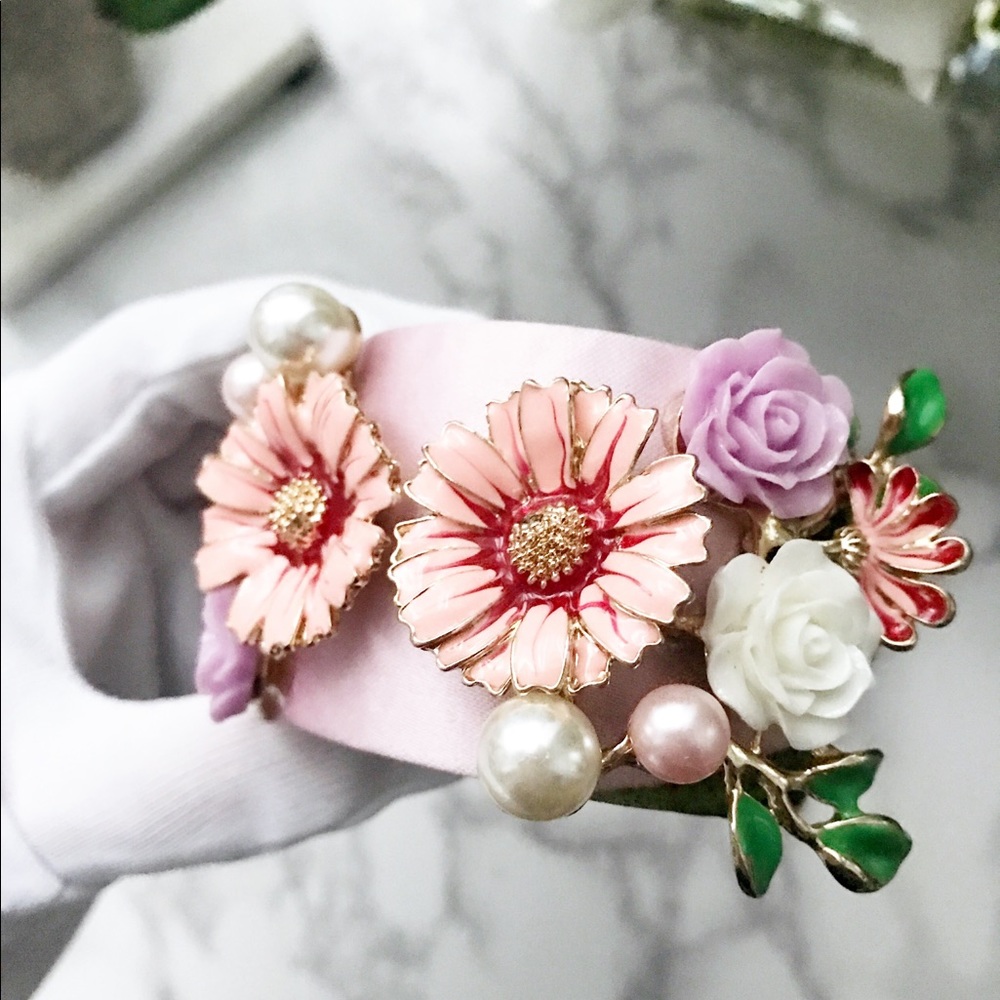 Beautiful floral satin wide cuff bracelet