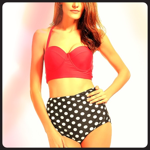 Other - New High Waisted Halter Polkadot Retro Bikini