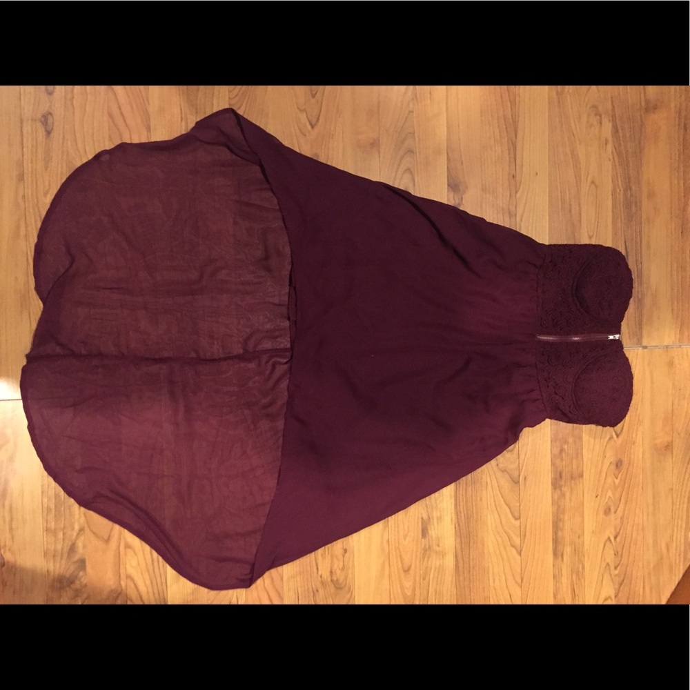 Strapless burgundy dress