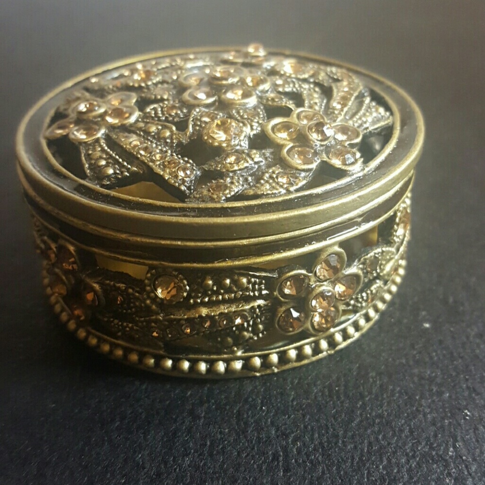 NEW ❤ FLOWER JEWELRY BOX AMBER CRYSTALS❤