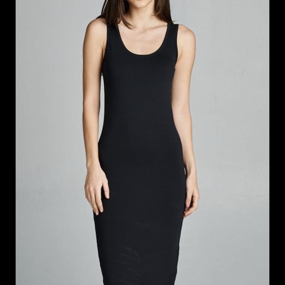Black basic midi tank dress
