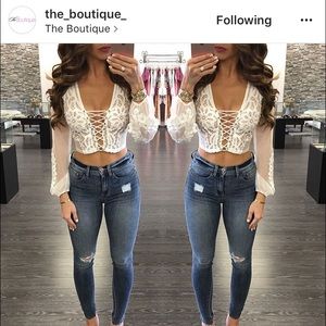 White Lace-up crop top