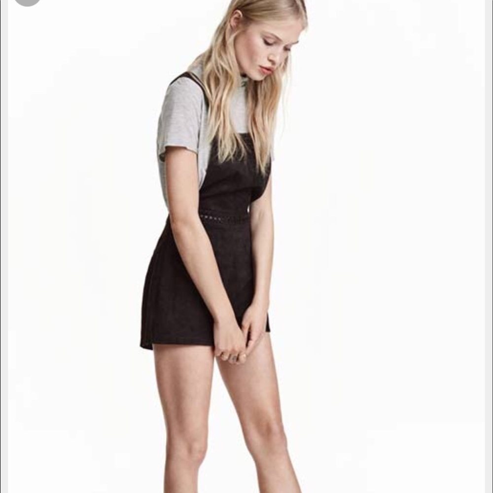 Suede overall shorts