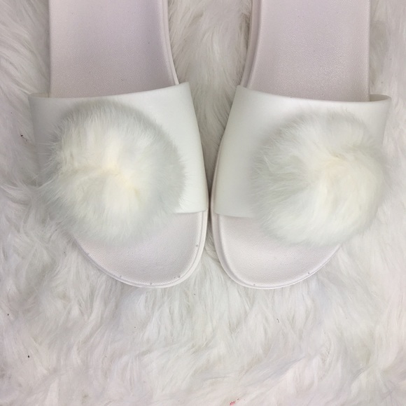 fur slides pom pom Slide karin On 8 Pom ð ! White Pom Fur Sandals slides from