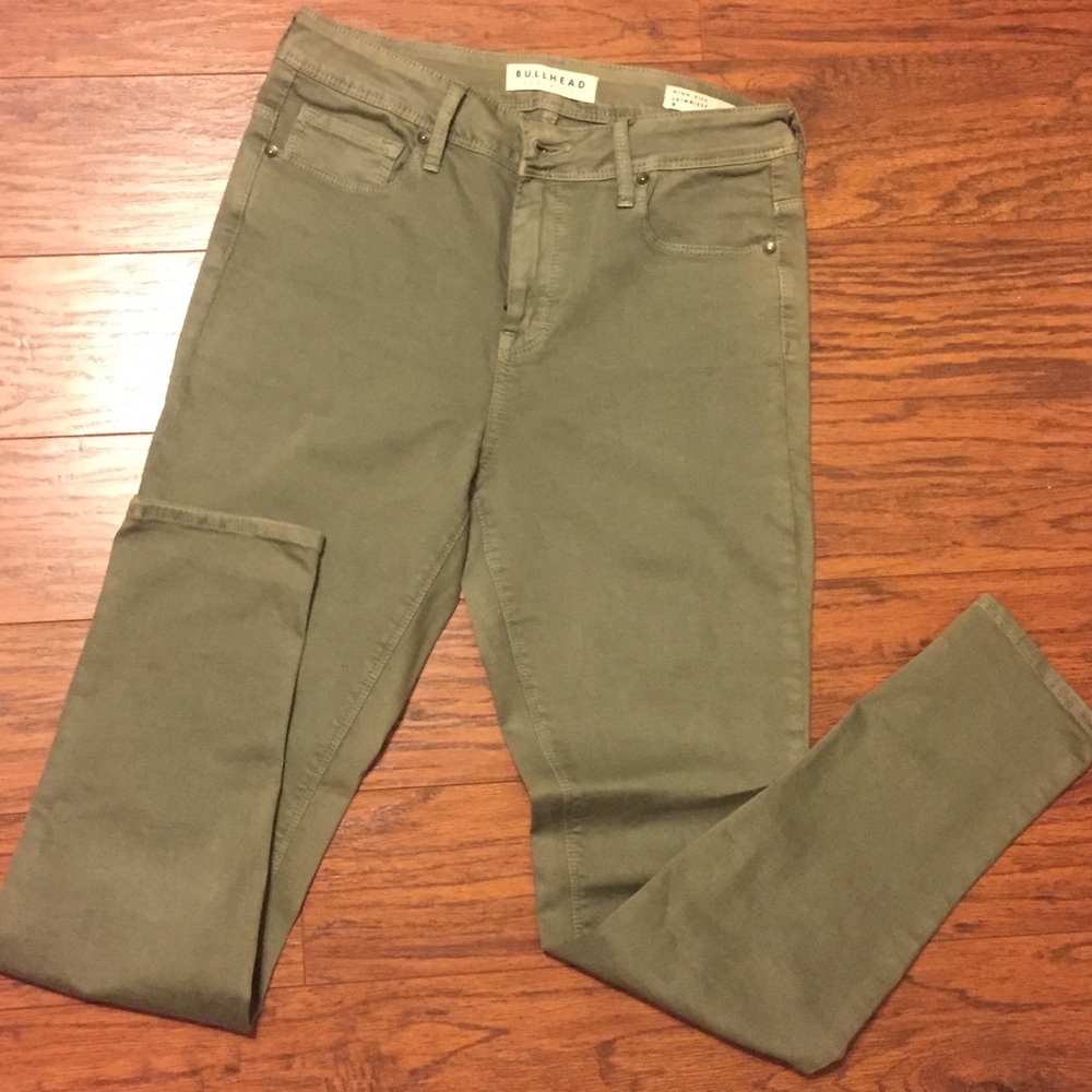 Green high rise skinny jeans