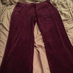 Burgundy drawstring velour pants