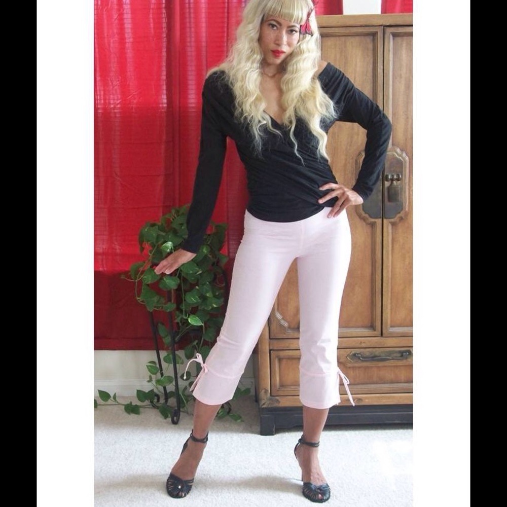 Retro Pinup Pink Gingham Stretch Capris Pants