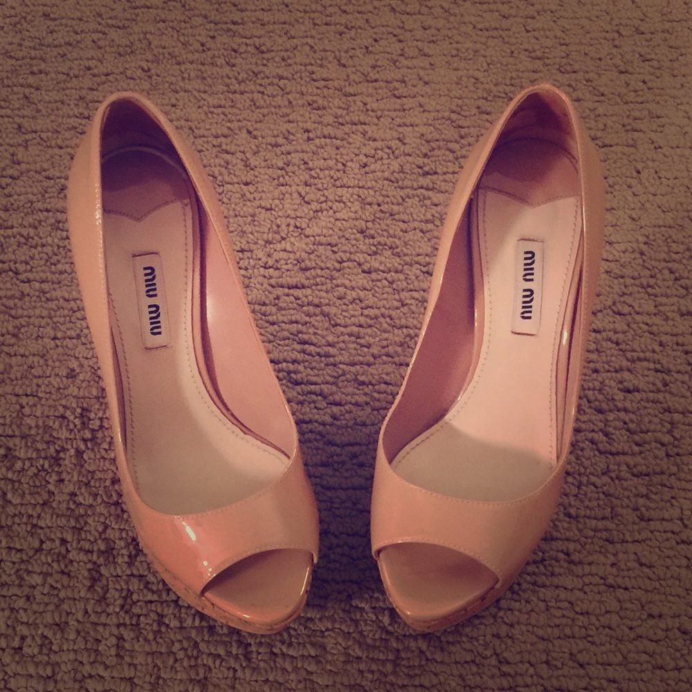 Miu Miu Beige Peep Toe Wedges shoes
