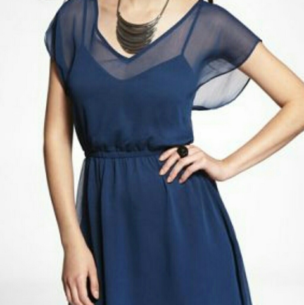 Express Mini Caftan Chiffon Blue Dress