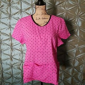 HeartSoul pink and black polkadot scrub top
