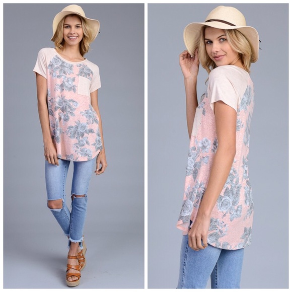 LAST ONE Soft pocket tunic with floral print - Picture 2 of 2