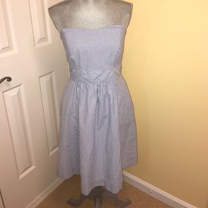LulaKate Strapless midi blue & white dress -size 8