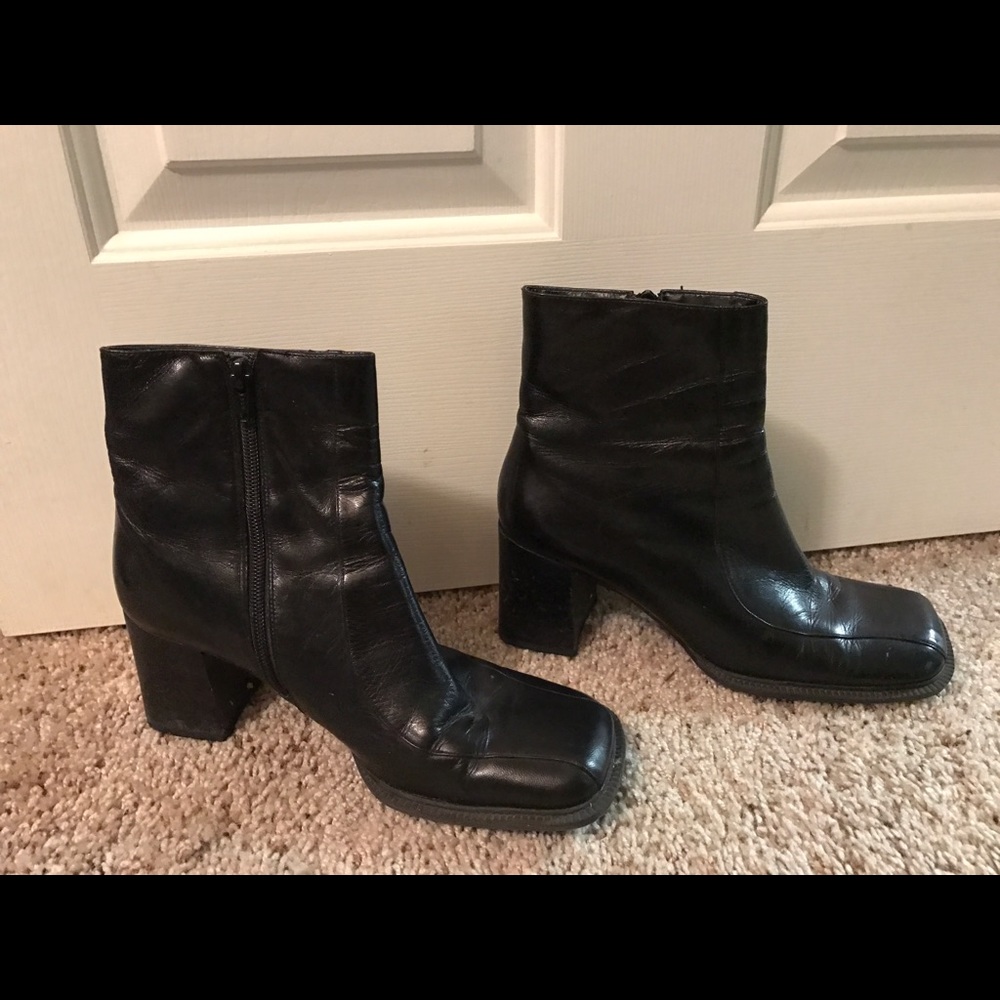 Nine West Black Leather Ankle Boots Booties Sz 8