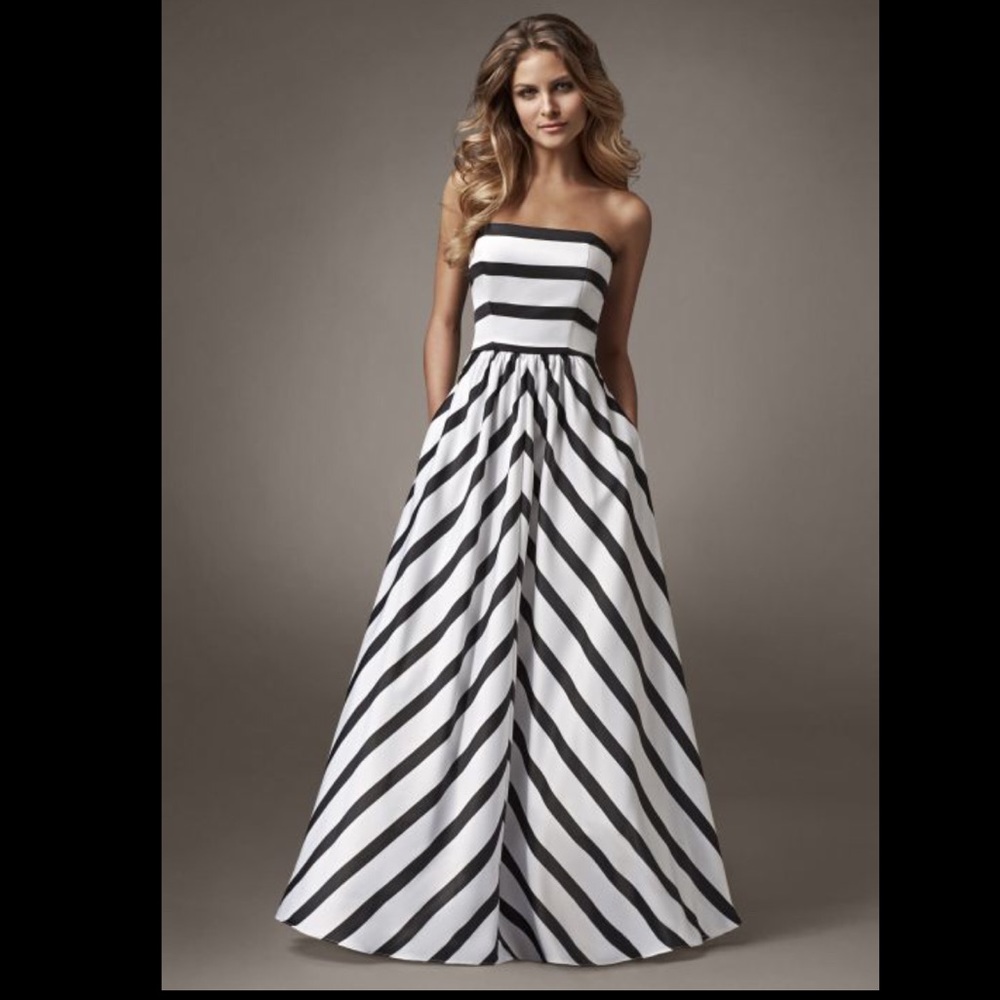 Betsy and Adam black and white striped gown