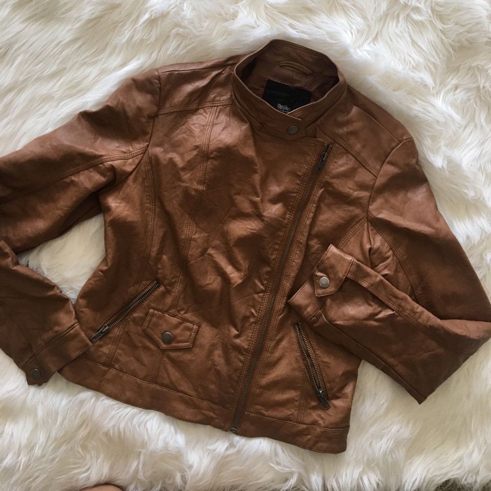 Camel Color Leather Moto Jacket