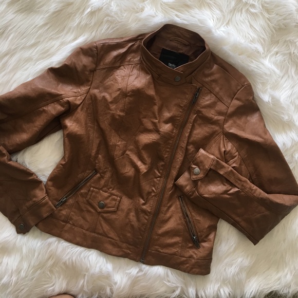 Camel Color Leather Moto Jacket - Picture 1 of 4