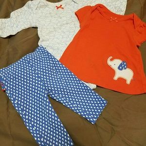 3 pc Carters 6-9 months Elephant pants & shirts