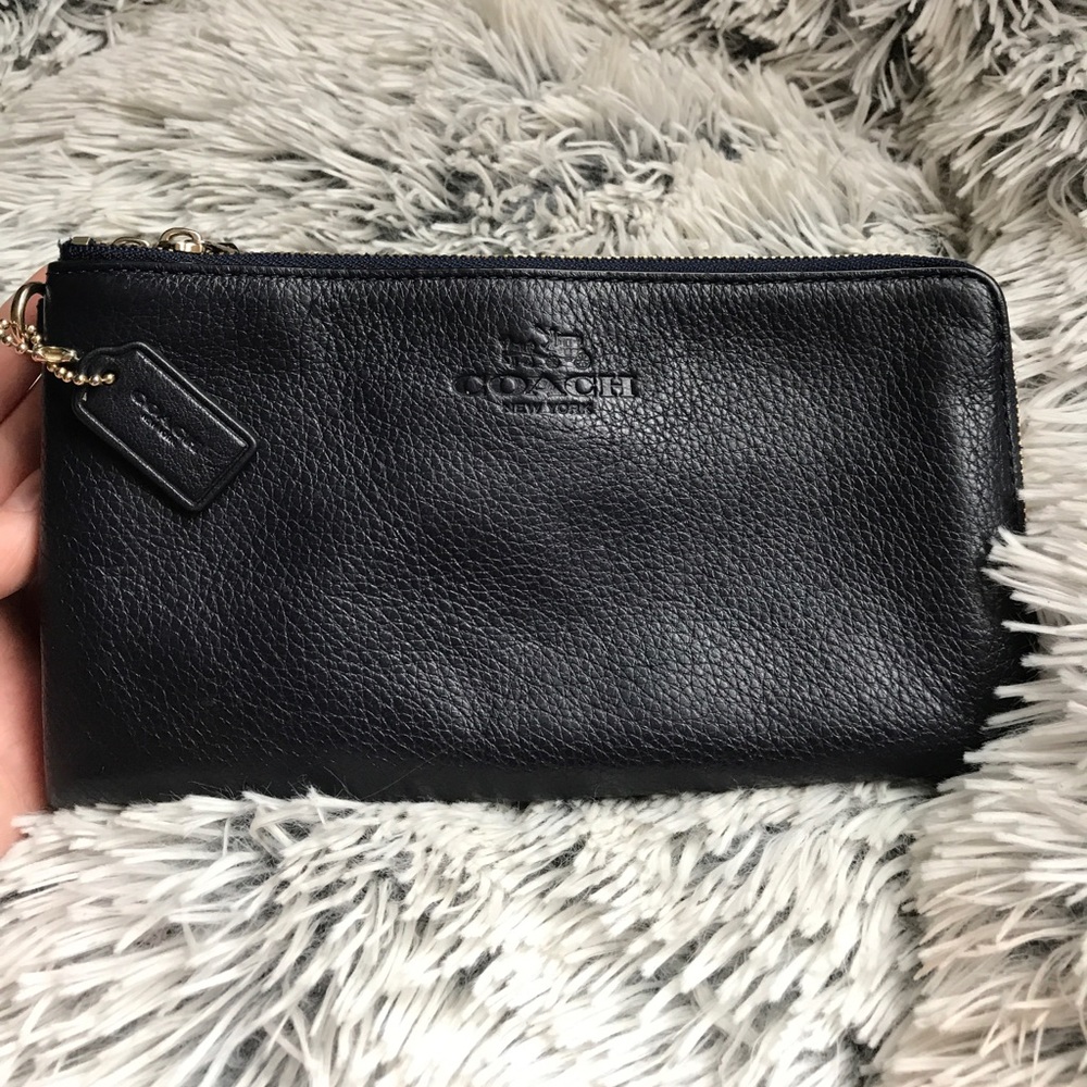 Coach navy double zip wallet