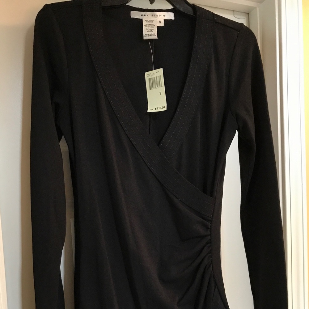 Max Studio Faux Wrap Black Dress (S)