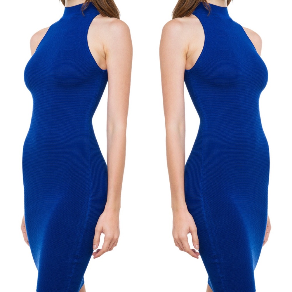 Olivaceous Sleeveless Chocker Neck Ribbed Dress - Picture 3 of 8