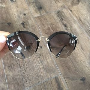 Miu Miu Black and Gold Women's Sunglasses- SMU 53R