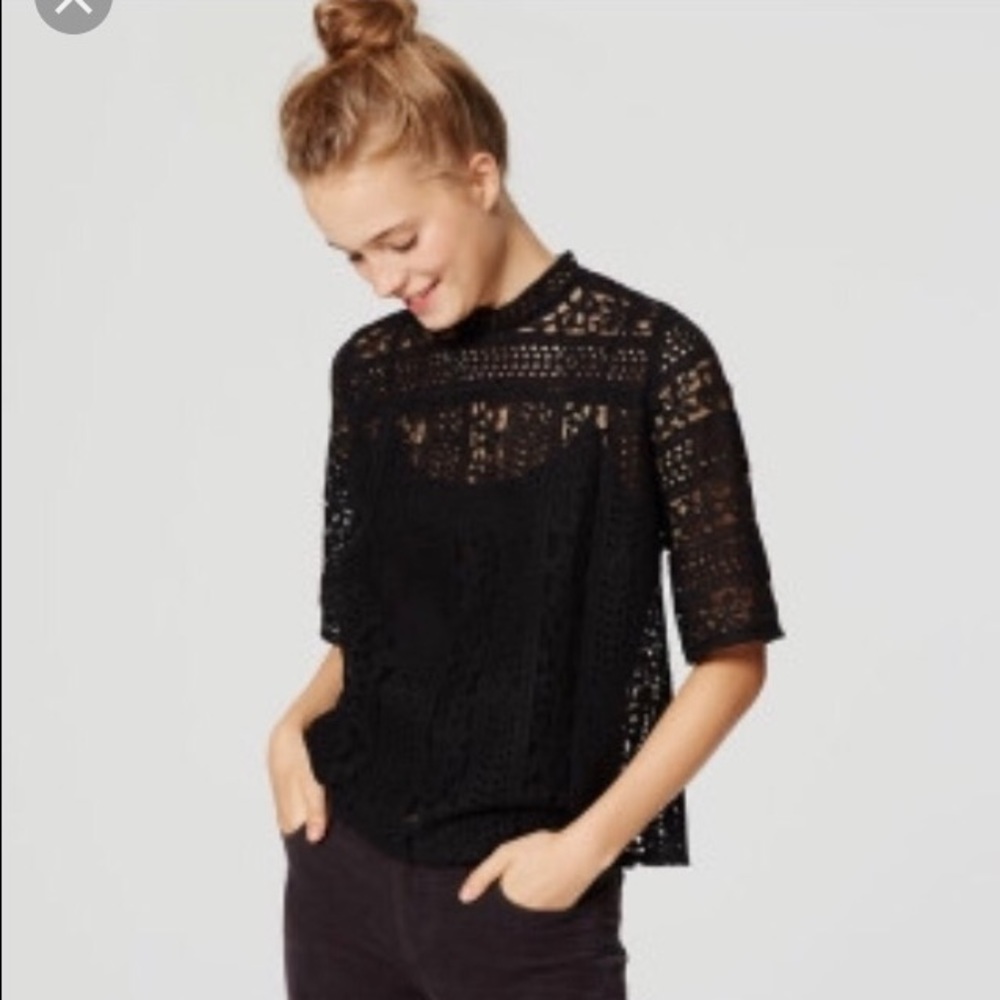 NWT LOFT black lace mockneck high neck top