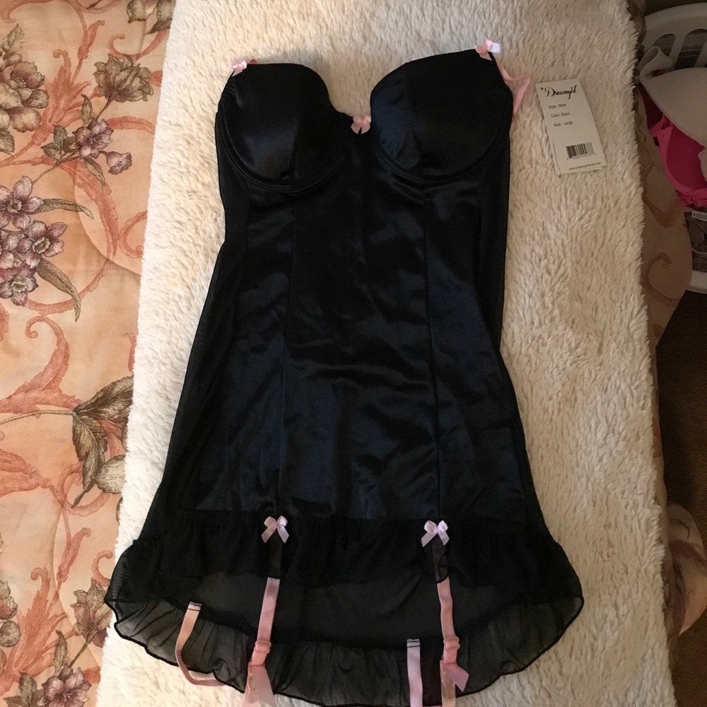Dreamgirl Womens Satin Chemise Large Black