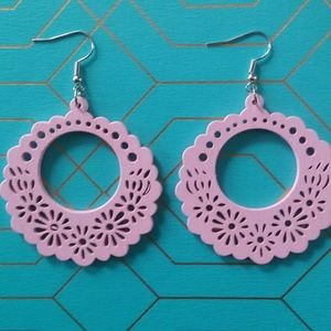 Pastel pink wood carved dangle earrings