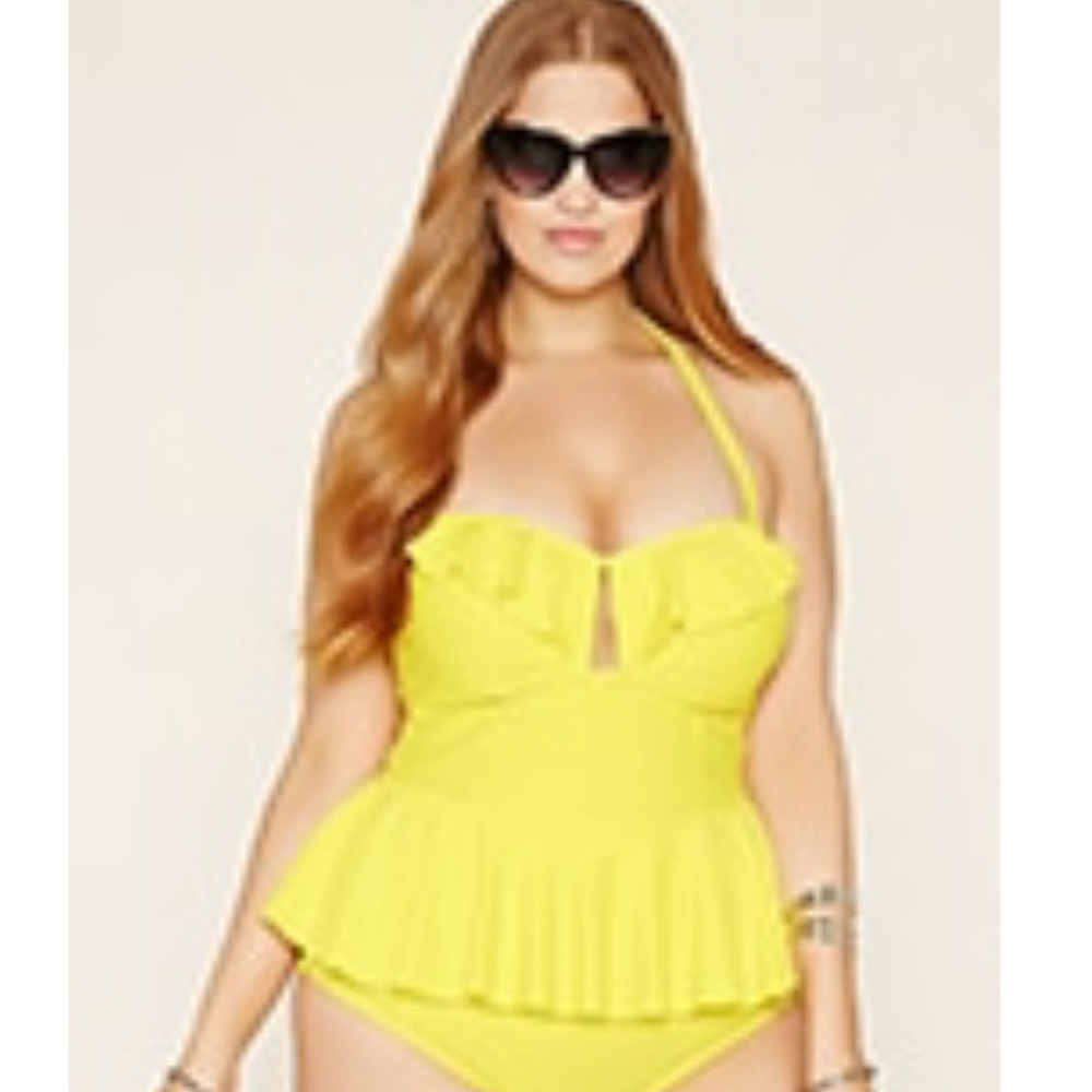 Plus Size Yellow Halter Swimsuit