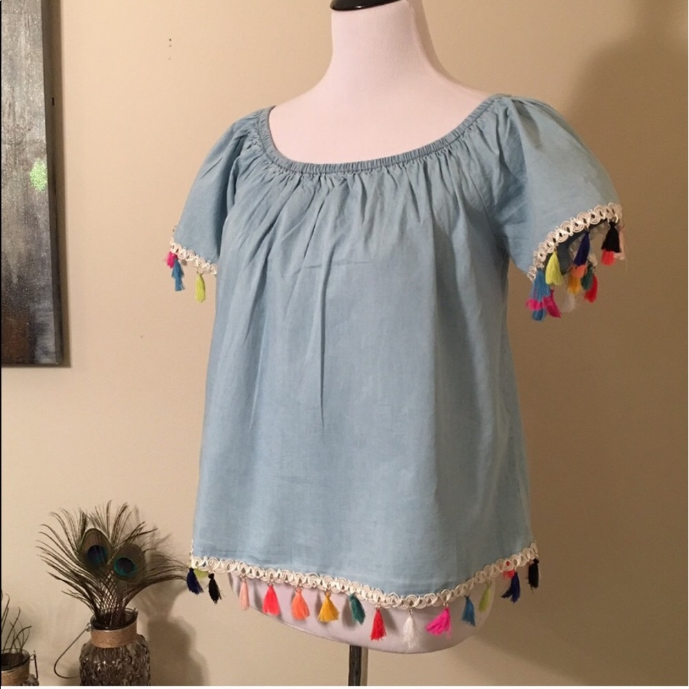 🎉HOST PICK🎉 5⭐️ Chambray Off The Shoulder Top - Picture 2 of 5