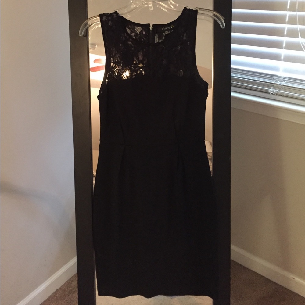 Black dress with lace neckline