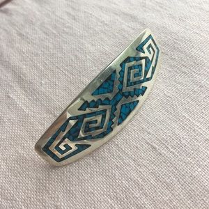 Vintage Mexican silver and turquoise barrette
