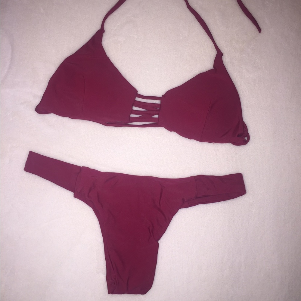wine colored cheeky bathing suit