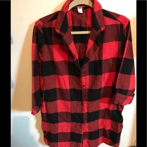 Red and black plaid flannel button up