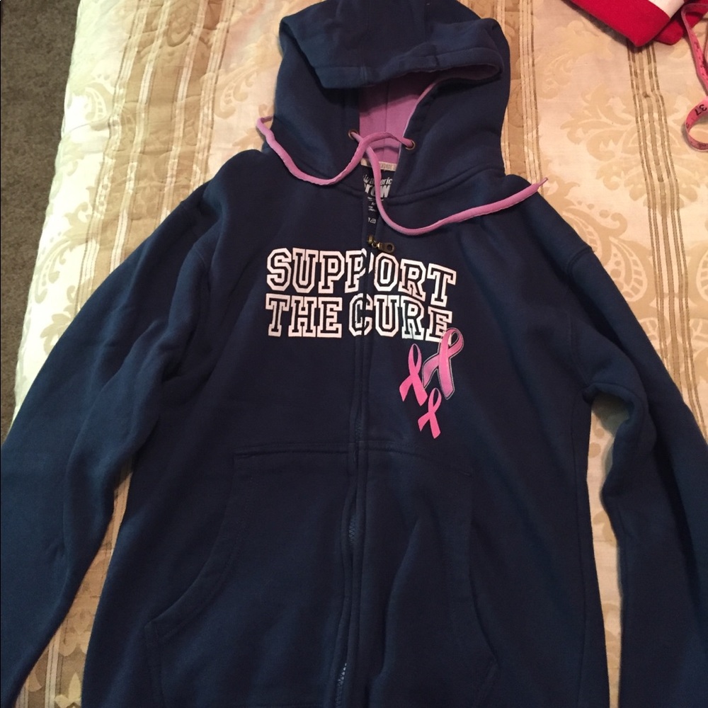 Zip up hooded sweatshirt supporting breast-cancer